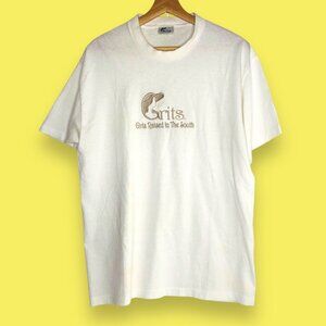 Vtg Grits Women Embroidered Girls Raised In The South Sz L Single Stitch T Shirt